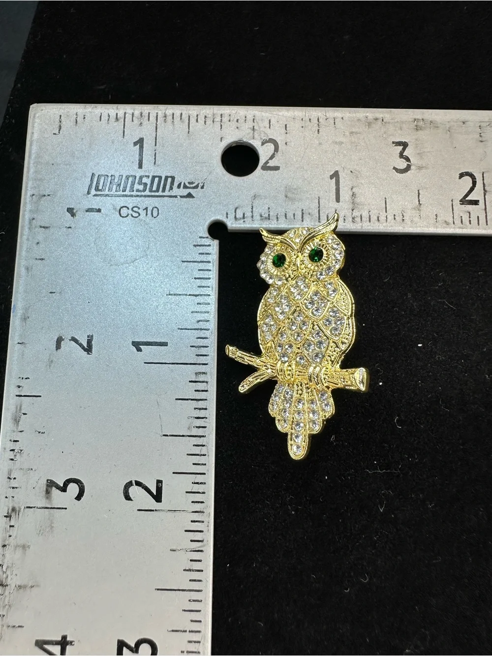 Gold Owl Crystal Brooch with Green Eyes - Women's Jewelry